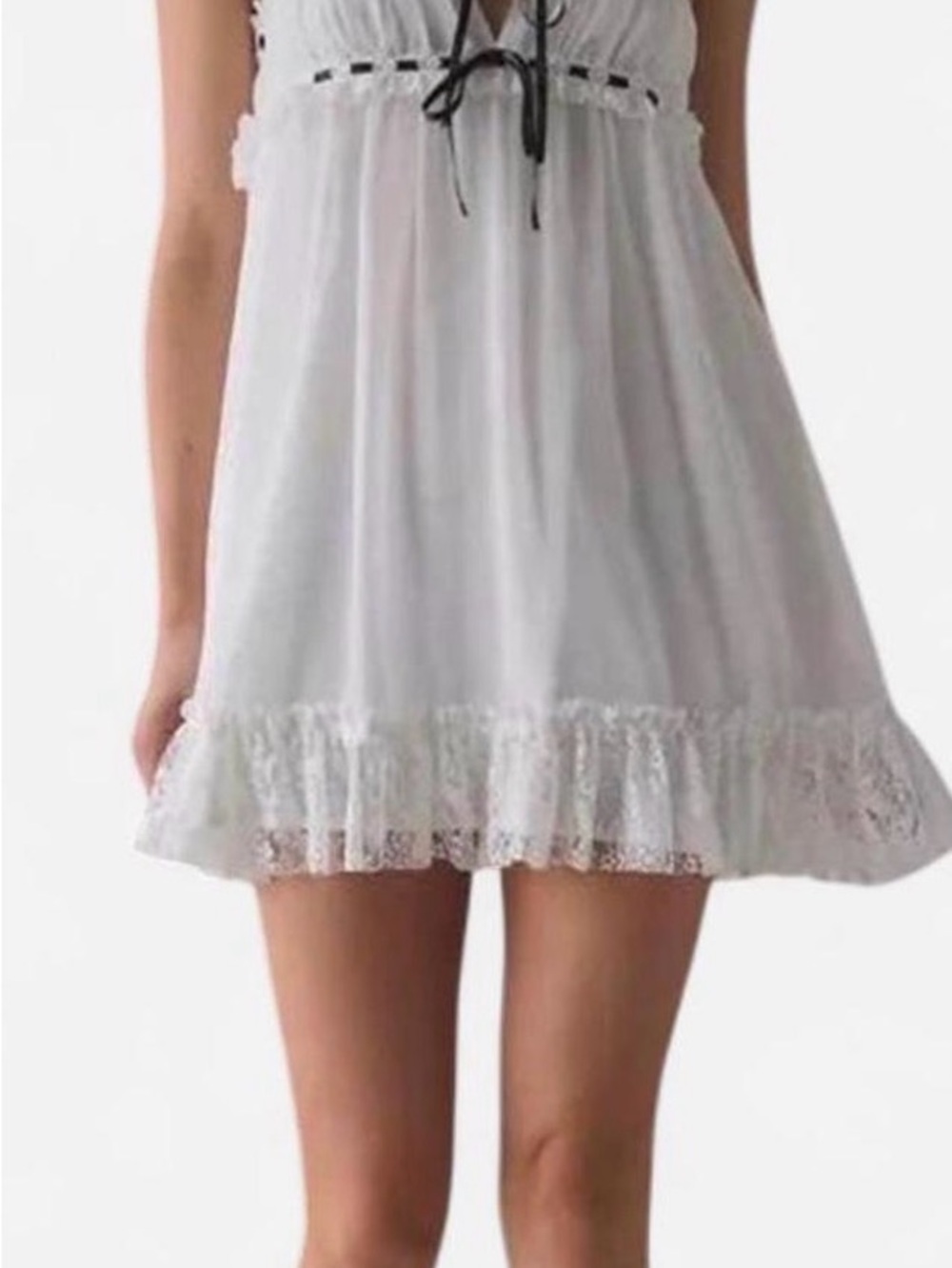 White Lace-Trim Mini Dress with Tie Front- NWOT